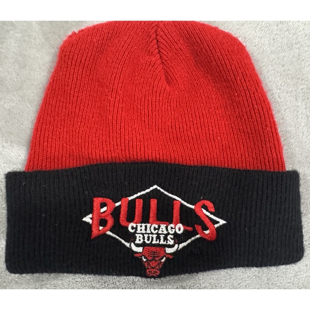 Chicago Bulls Beanie Hat Red Black Rossmor Industries Cuffed Fold Over Vintage